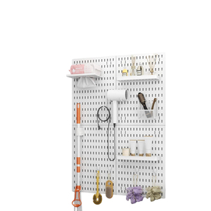 Organisateur mural sans perçage pour panneau perforé, support de salle de bain DIY avec accessoires pour sèche-cheveux et articles de toilette sur comptoir - Product Image 5