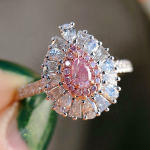 Cincin tetesan air merah muda kristal wanita mewah cincin janji pertunangan pita pernikahan Vintage perhiasan hadiah Hari Ibu - Product Image 1