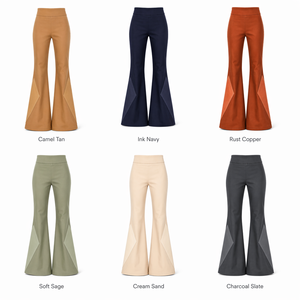 Pantalones de mujer con paneles geométricos y incrustaciones de diamantes. Costuras en contraste, cintura ancha, silueta de campana espectacular - Product Image 6