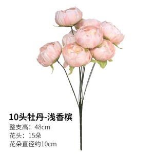 Ramo de 10 Peonías Artificiales Greenway, Color Rosa Champán, 48 cm, para Decoración del Hogar y Bodas - Product Image 1