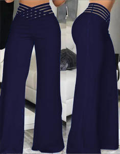 เข็มขัดกลวงสำหรับผู้หญิงกางเกงแฟชั่นกางเกงขาบานเอวสูงเอวสูงลำลองสีพื้นแบบคลาสสิกสำหรับใส่ประจำวัน - Product Image 2