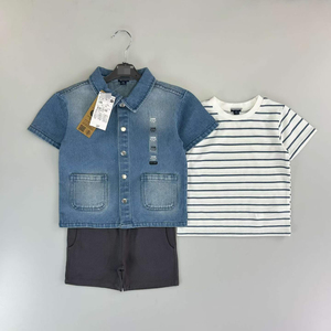 Conjunto Casual de Verão para Bebê Menino J36XL, 3 Peças, Camisa Cargo de Manga Curta + Camiseta Interna + Shorts Sólidos, Atacado - Product Image 6