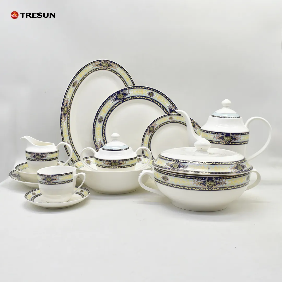 wholesaler rim gold luxury wedding bone china milk pot plates bowls bone china tableware royal dinner dinnerware set