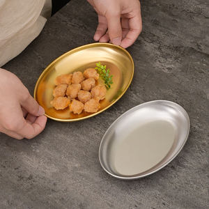 Plato Ovalado de Acero Inoxidable Estilo Coreano 304, Color Dorado, Fondo Plano, para Aperitivos, Uso en Fiestas - Product Image 3