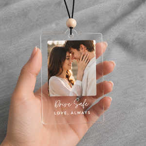 Couple Photo <b>Car</b> <b>Ornament</b> Drive Safe Slogan Wooden Bead String Rearview Mirror Pendant Romantic Love Auto Interior Keepsake Gift - Product Image 5