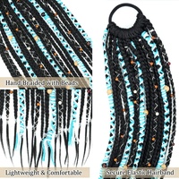Extension de queue de cheval tressée Viking, dreadlocks synthétiques avec élastique, noir avec accents bleu clair et beige