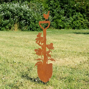 MH MH0001 Décoration de jardin <span class=keywords><strong>en</strong></span> <span class=keywords><strong>fer</strong></span> <span class=keywords><strong>rouillé</strong></span> marron avec fleur de lys et oiseau, style pelle, simplicité moderne, pour jardin, pelouse, pot de <span class=keywords><strong>fleurs</strong></span>, insertion au sol - Product Image 2