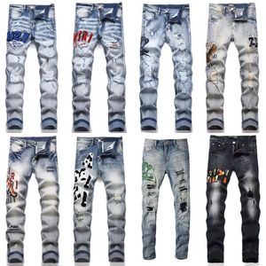 Quần jeans đường phố cao hợp thời trang thương hiệu thêu, xuyên, vá, ống thẳng đàn hồi, quần dài vừa vặn - Product Image 6