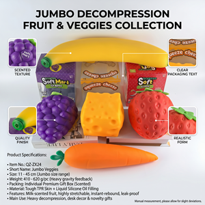 Jouet Squishy Fruits et Légumes Umbo, Banane et Carotte Remplis de Farine Ultra Résistants, Fidget Sensoriel Parfumé au Lait pour Soulager le Stress, Cadeau en Gros - Product Image 3