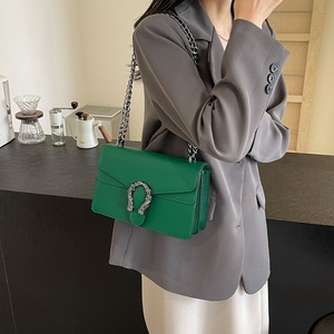 Bolso Retro de gama alta con estampado de Litchi para mujer, bolso Vintage de Color puro con cierre para axilas, pequeño bolso cruzado cuadrado de un solo hombro - Product Image 3