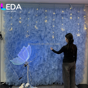LeDA Hot Tulle Flower Wall Supplier Baby Blue Blue Curtain Sheer Tulle Wall For Party Wedding Baby Shower Backdrop Decoration - Product Image 5