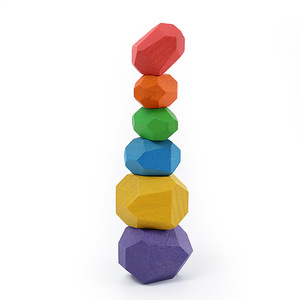 Wooden Colorful Beech Stone Stacking Toys For Children Educational <b>Building</b> <b>Blocks</b> 17.3x11.2x5 Nordic Style - Product Image 3