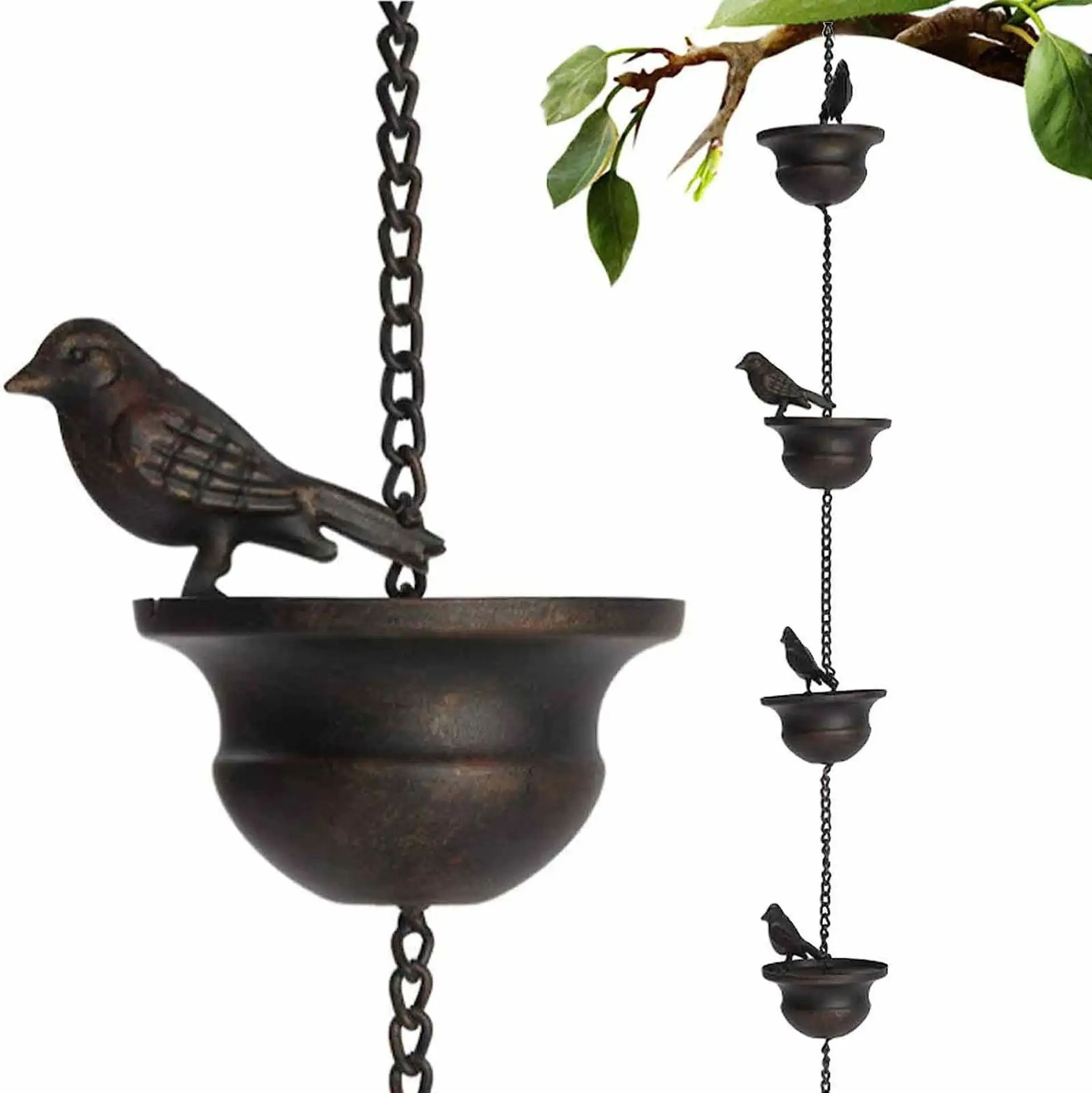 Sinos decorativos de ferro para pássaros, pingente de metal vintage para jardim e pátio, corrente de chuva para artesanato com novidade, mais vendidos