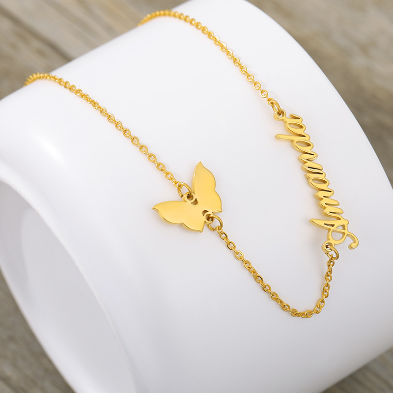 XGALBLA Collana Donna In Acciaio Inox Oro Con Ciondolo A Cuore, Farfalla, Croce E Iniziale Personalizzata - Regalo Di Compleanno, 45 Cm - 2