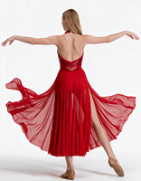 Robe de danse lyrique pour filles en velours et spandex, rouge, avec paillettes et strass, fente haute, jupe longue, costume de scène pour compétition