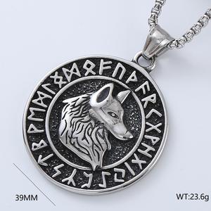 สร้อยคอจี้รูปหมวกนักรบสปาร์ตันหัวสิงโตตาปีศาจสแตนเลสสไตล์พังก์ไวกิ้งพร้อมอักษรรูนของโอดินและหมาป่า - Product Image 4