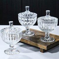 Pot à bonbons en verre, bol en verre gaufré avec couvercle, bol de luxe pour desserts et glaces, boîte colorée pour la maison et les mariages, pot de rangement en verre