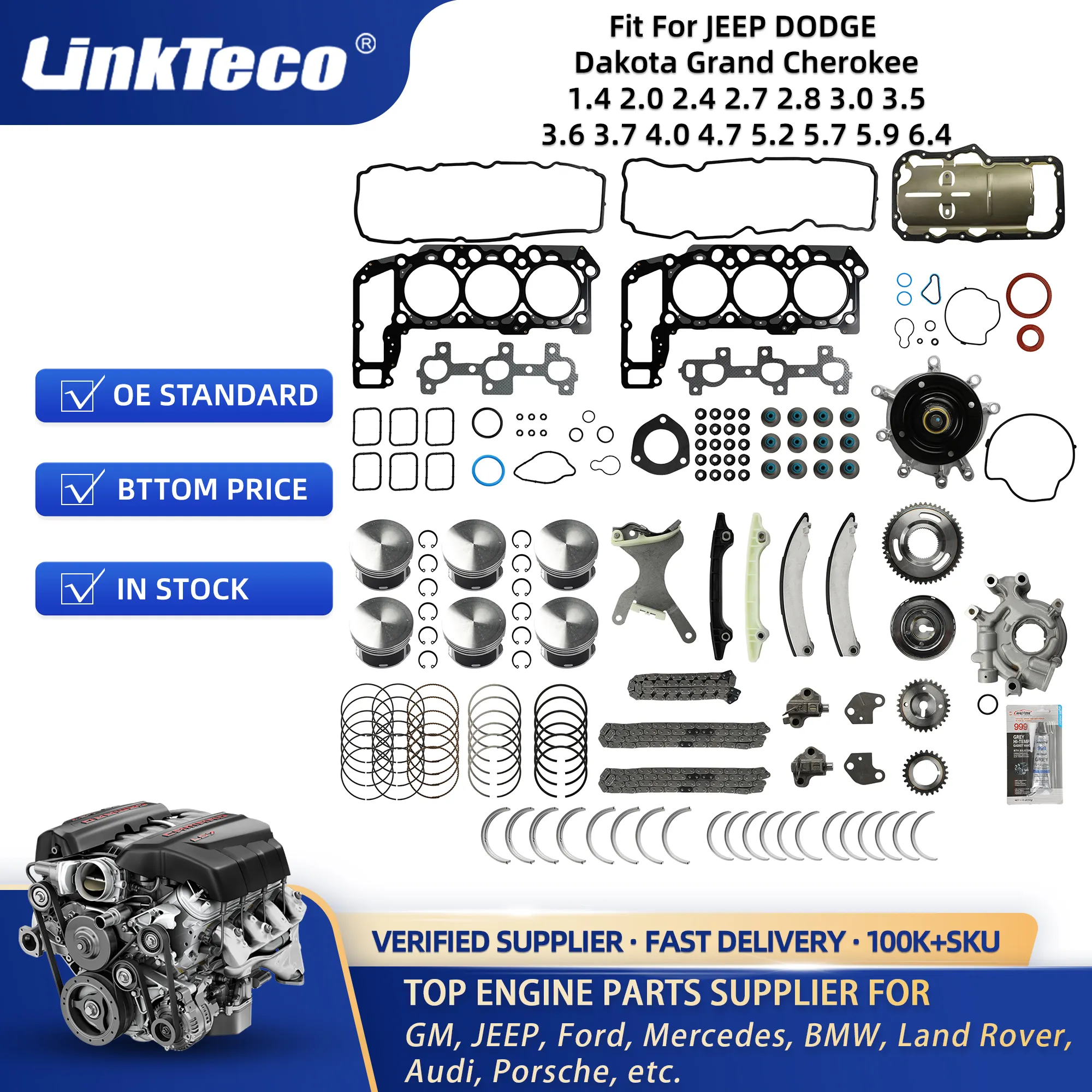 Linkteco Auto Motorteile Überholkopf Dichtung Volldichtung-Set für Jeep Dodge Chrysler Grand Cherokee 1.4 2.0 2.7 3.6 5.7