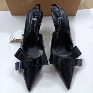2026 Summer New Women's High Heels 42 ZA Fashionable <b>Bow</b> Pointed <b>Sandals</b> Daily Casual Made From Patent Leather Evergreen Design - Product Image 2
