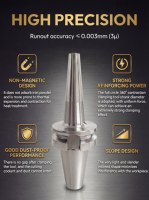 Portaherramientas de Precisión Ultra Alta de 0.003mm BT40, G2.5, 40000 RPM, Equilibrado de Alta Velocidad para Fresado de Turbinas Aeroespaciales