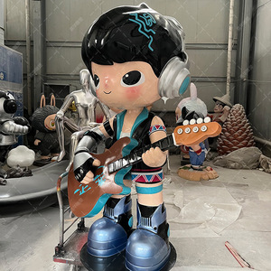 Escultura de Niño de Dibujos Animados en Fibra de Vidrio, Figura Decorativa para Exteriores con Soporte para Suelo, Estatua de Juguete Musical con Guitarra - Product Image 5