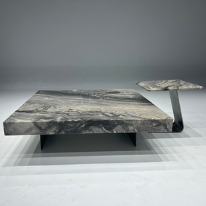Table basse contemporaine élégante Table basse carrée en pierre de marbre des Alpes Table basse nordique chinoise pour la maison de luxe - Product Image 5