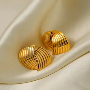 exaggerated vintage fashion leaf stainless steel 18k gold plated anomalous for woman earring stud