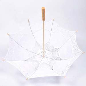 Parasol de Mariée Blanc Tendance, Broderie Dentelle, Ombrelle en Bambou Faite à la Main, Décorations en Dentelle Ivoire - Product Image 5