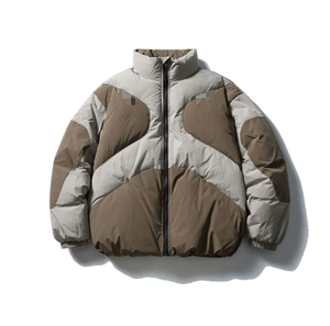Veste d'hiver pour homme, style américain tendance rétro, col montant, patchwork, couleurs contrastées - Product Image 1