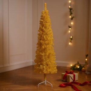 Árbol de Navidad Artificial Dorado Delgado de 1.5 m con Base, Decoración Elegante para Interiores - Product Image 2