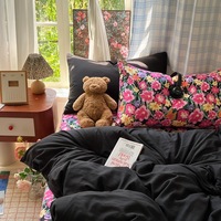 Parure de lit 4 pièces en coton lavé épais de qualité supérieure, motif floral et blocs de couleur, pour la décoration de la chambre à coucher