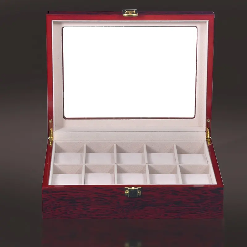 Luxury Wood Watch Box Display Organizer wood Design Metal Buckle Jewelry Storage Boxes Holder Large Glass Top Wood Watch Box