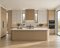 Lemari Dapur Interior Kayu Solid White Oak Model Shaker dengan Kaca Tinggi Kustom Kelas Atas