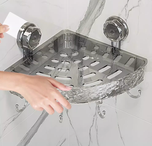 Panier de douche à aspiration sous vide pour shampoing d'angle, organisateur d'étagère d'angle en plastique avec crochets - Product Image 1