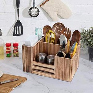 Gereçler Caddy gümüş çatal bıçak kabı ahşap kap Crock sofra takımı organizatörleri - Product Image 5