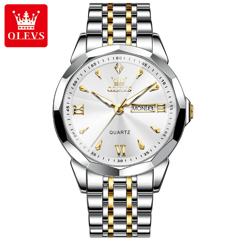 3 white dial silver gold case