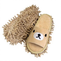Chaussons en peluche super doux à bout ouvert avec motif brodé de dessin animé et logo personnalisé, pour le nettoyage des sols en bois au printemps, avec chiffon de nettoyage inclus