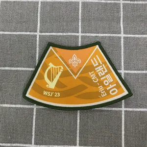 Factory custom clothes hats merrow border fabric woven patch badges for Clothing