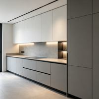 Meubles de cuisine modulaires en bois de noyer moderne sur mesure avec grand îlot central pour projets de rénovation résidentielle de toute la maison