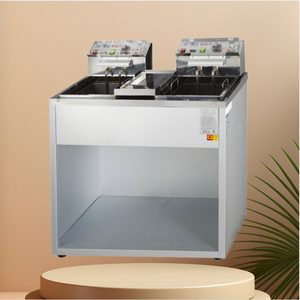 Friteuse électrique à double cuve, corps en acier thermolaqué, deux grandes cuves à huile, chauffage haute performance, contrôle analogique de la température et du temps. - Product Image 1