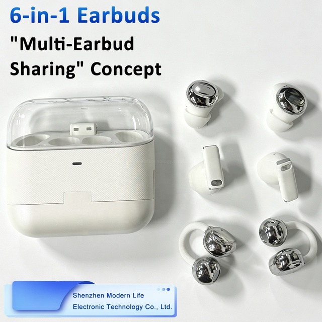 NE-Y239 6-in-1 Earbuds / "Multi-Earbud Sharing" Concept 3 Styles In-Ear/Semi-In-Ear/Ear-clip Wireless Earphones Black White Blue