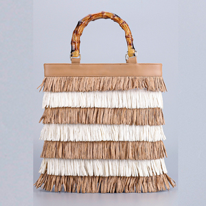 Bolsos de mano informales para mujer, borlas de verano, estilo bohemio, Asa de bambú, bolsos de playa, cremallera, vacaciones, tejido de hierba, nuevo <span class=keywords><strong>Bolso</strong></span> para mujer - Product Image 1