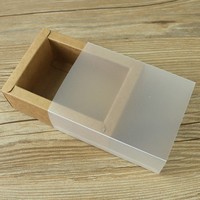 Boîte cadeau en papier kraft sur mesure en stock avec fenêtre transparente en PVC, emballage en papier givré transparent, boîte cadeau à tiroir