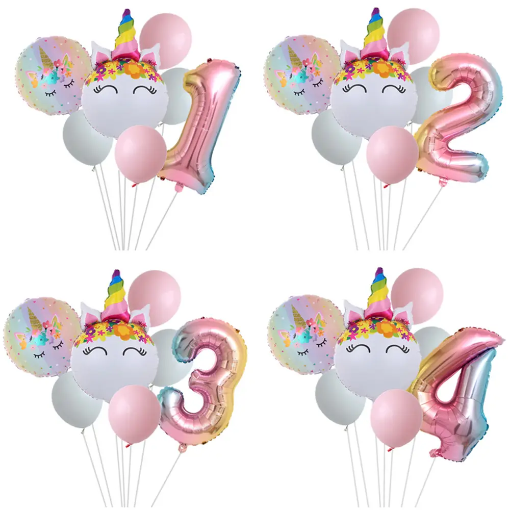 Arcobaleno unicorno palloncino numero Foil Globos 1 2 3 4 anni decorazione festa di compleanno Kid Unicorn festa a tema palline di nozze giocattolo