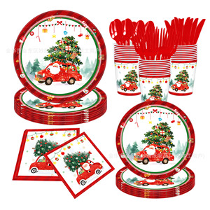 Christmas <b>Disposable</b> Tableware Set Paper <b>Plates</b> Cups Napkins Party Supplies For Holiday Family Gathering - Product Image 1
