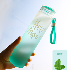 Botella de agua de cristal para uso al por mayor, botella deportiva con logotipo colorido personalizado sin mango, con bombillas de vidrio a granel - Product Image 4