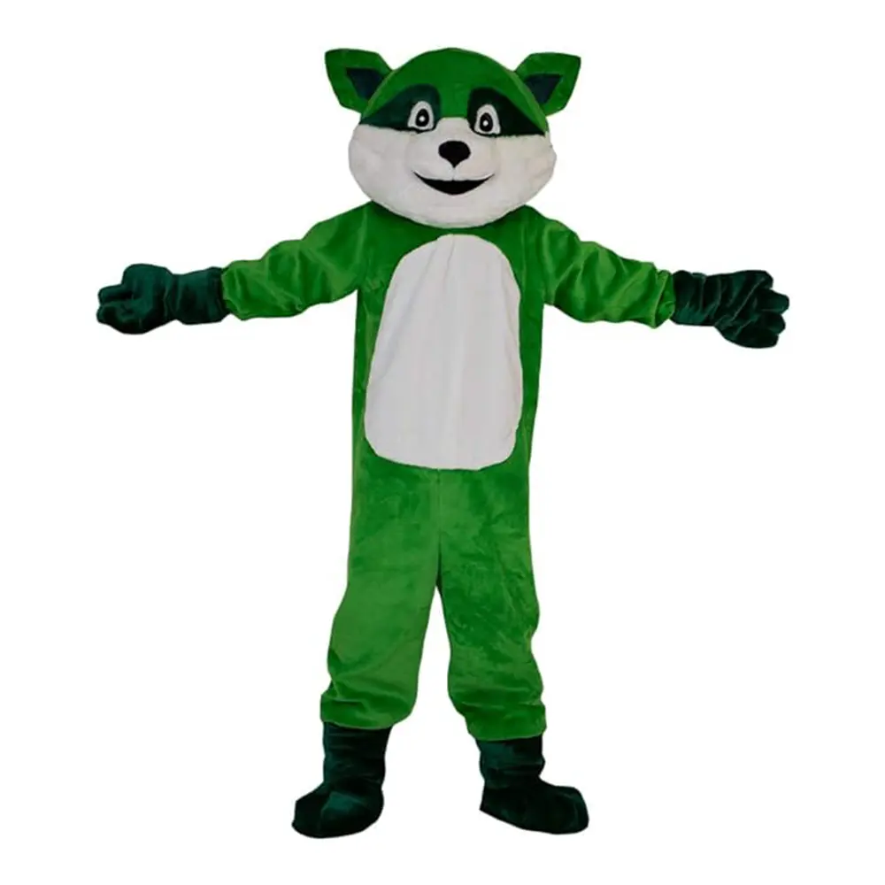 Mapache verde FIESTA DE Navidad Cosplay tela realista dibujos animados Animal mapache foto accesorios para adultos venta al por mayor traje de Mascota