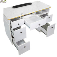 Tables de manucure roulantes portables Deluxe White & Gold Nail Workstation avec lampe UV