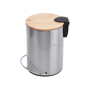 New Arrival Bathroom <strong>Small</strong> Round Waste <strong>Bin</strong> with Simple Design Bamboo Lid and Big <strong>Pedal</strong> - Product Image 2