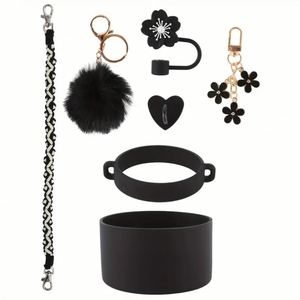 Lot de 7 sangles de transport pour gobelet, chaîne décorative pour gobelet, pendentif pompon, support de gobelet anti-chute, capuchon de paille anti-poussière - Product Image 6